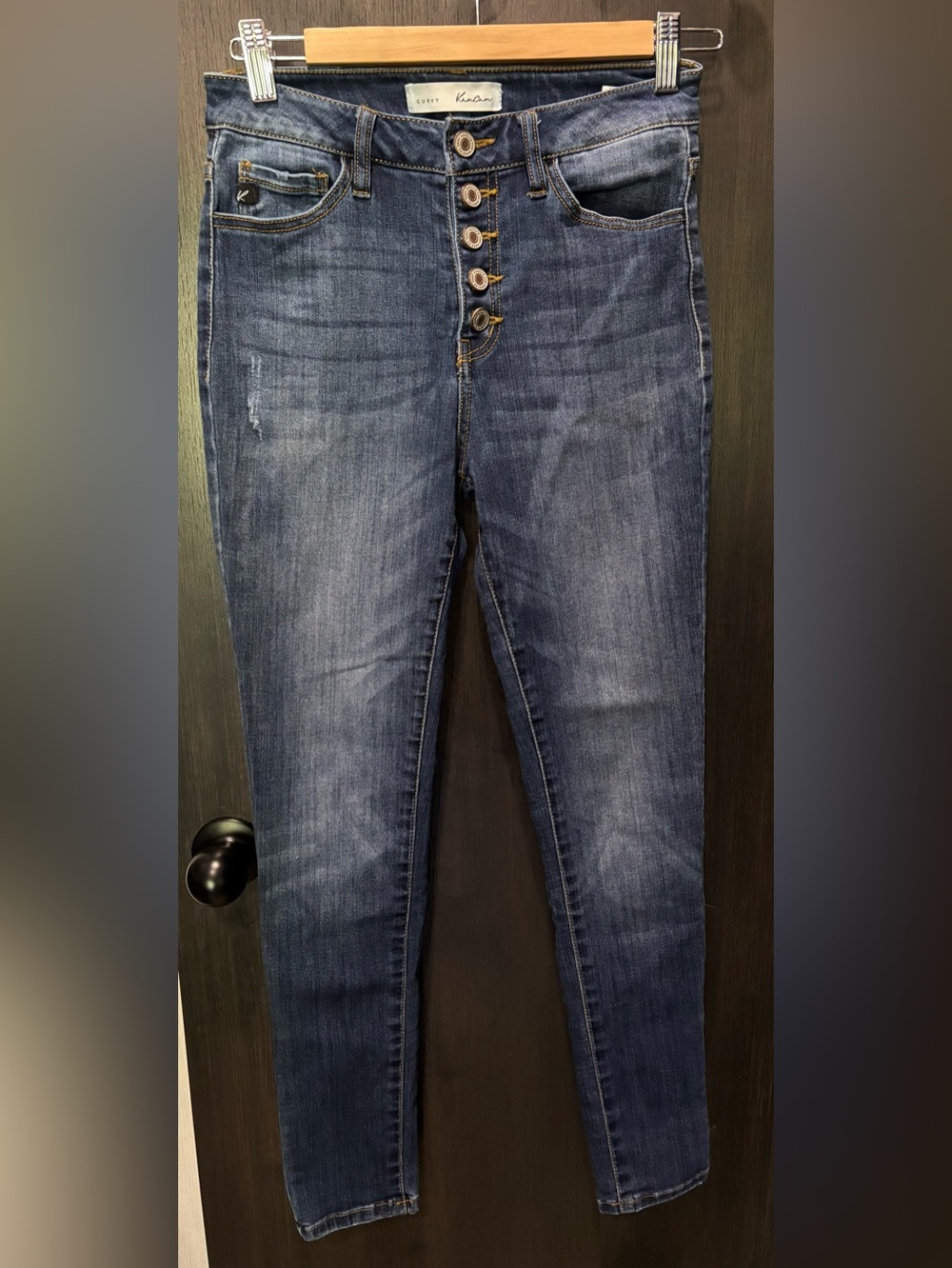 KanCan Women's Dark Blue High-Rise Button-Fly Skinny Jeans size 5/26